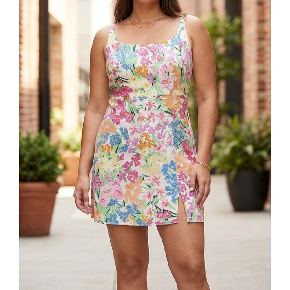 Old Navy Womens XL Dress Cami Linen Pockets Bloom Floral Coastal Cottage Garden